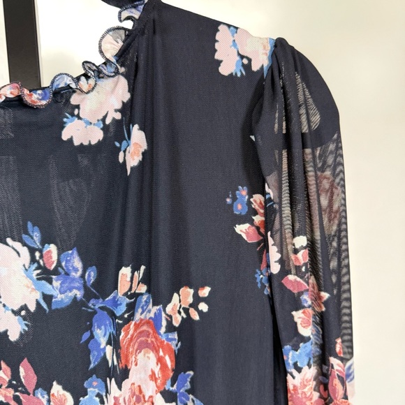 American Rag Large Black Floral Dress Sheer Sleeve Boho Maxi Vintage Chic Long - Picture 10 of 15